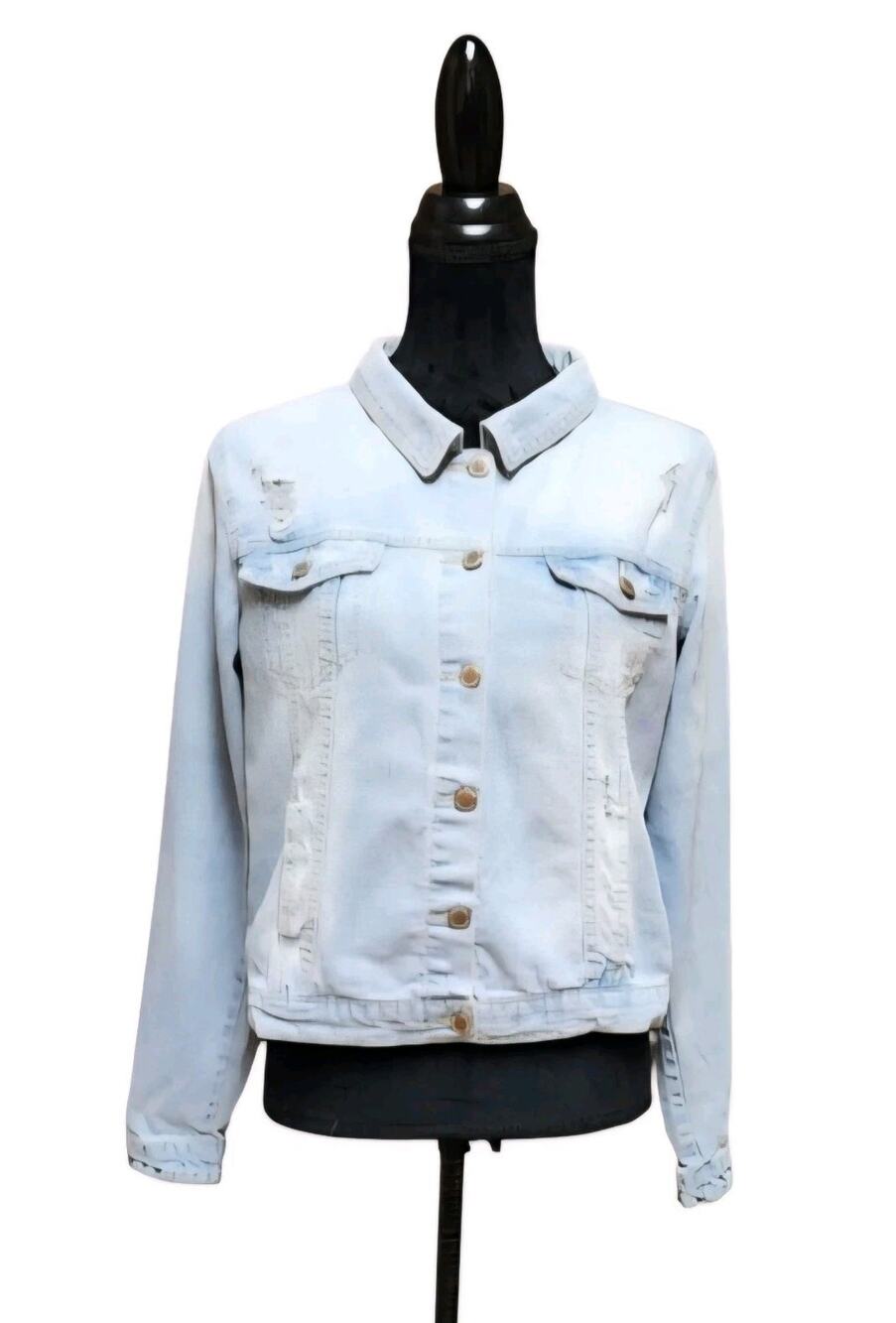 Beta House Women's XL Light-Wash Blue Distressed Classic Cotton Denim Jacket